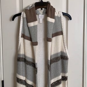 Chicos Metallic Open Front Sleeveless Cardigan